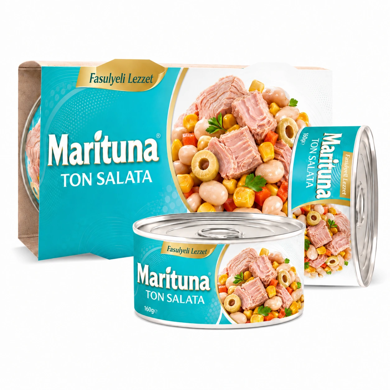 Scatola di conserva di tonno con fagioli Marituna, insalata di tonno e fagioli pronta da gustare