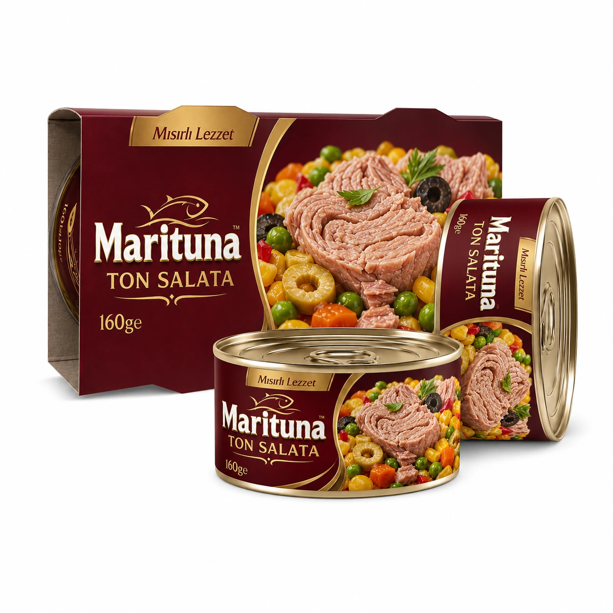 Scatola di conserva di tonno con mais Marituna, insalata di tonno e mais pronta da gustare